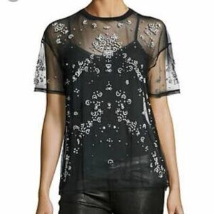 Pearl Cinq A Sept Embellished Black Sheer  Top
